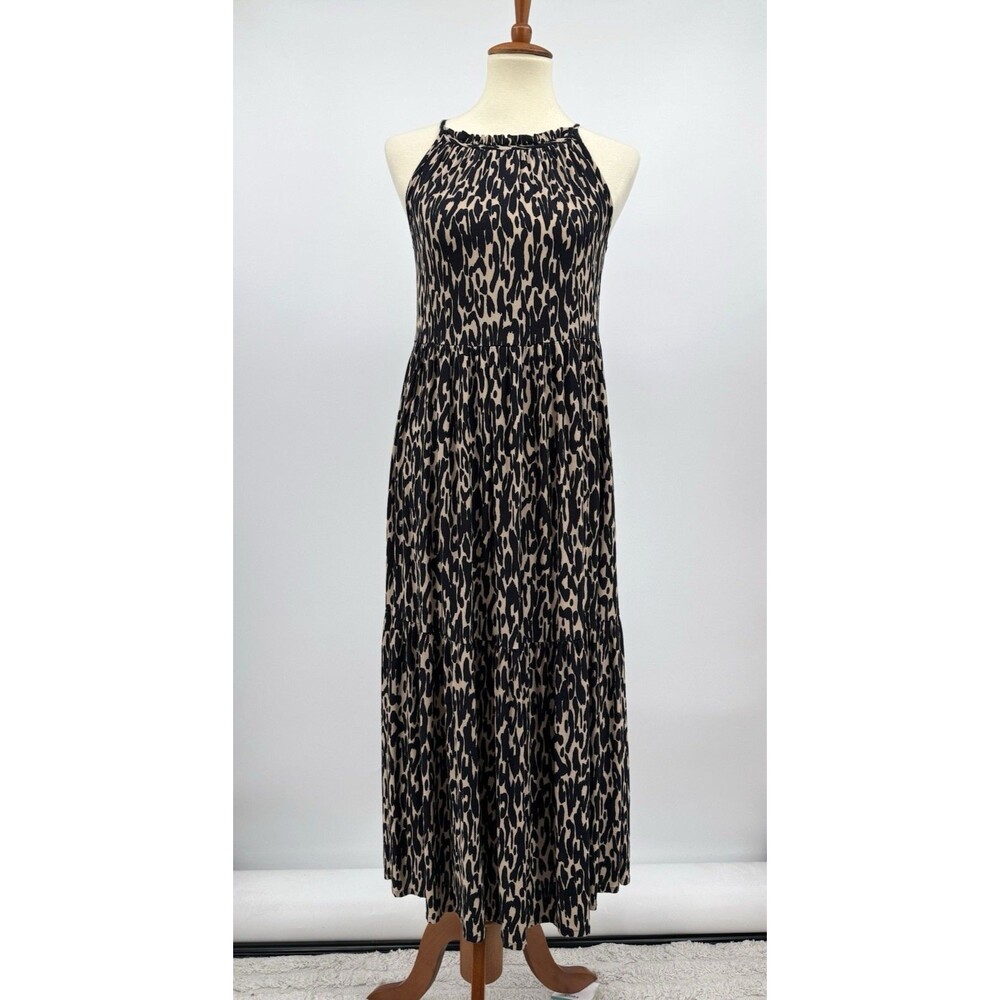 NA-KD Halter Animal Print Maxi Dress Black Tan Leopard Viscose Flowy Boho Size 4